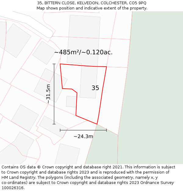 35, BITTERN CLOSE, KELVEDON, COLCHESTER, CO5 9PQ: Plot and title map