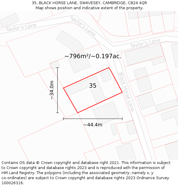 35, BLACK HORSE LANE, SWAVESEY, CAMBRIDGE, CB24 4QR: Plot and title map