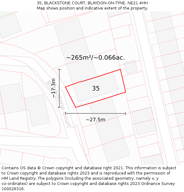 35, BLACKSTONE COURT, BLAYDON-ON-TYNE, NE21 4HH: Plot and title map