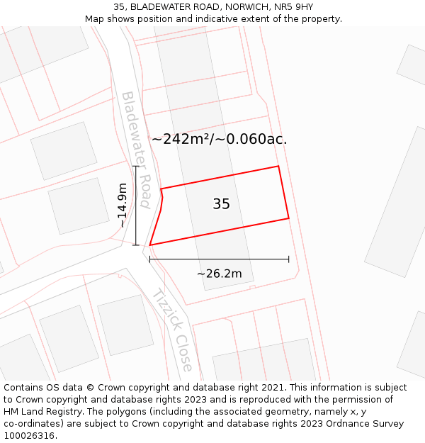 35, BLADEWATER ROAD, NORWICH, NR5 9HY: Plot and title map