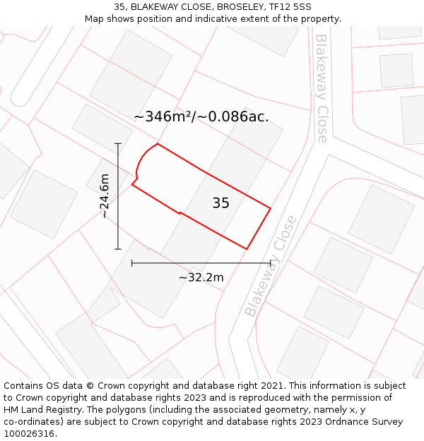 35, BLAKEWAY CLOSE, BROSELEY, TF12 5SS: Plot and title map