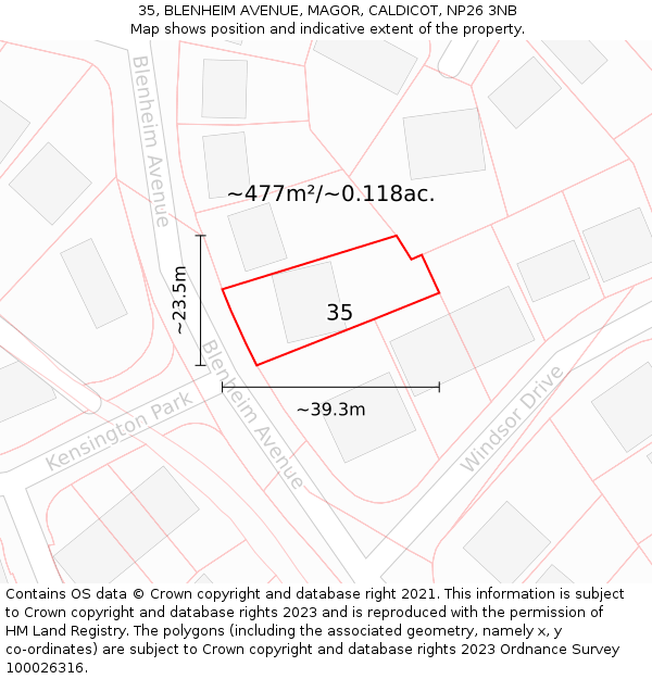 35, BLENHEIM AVENUE, MAGOR, CALDICOT, NP26 3NB: Plot and title map