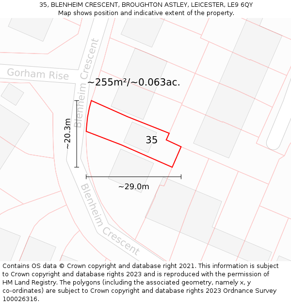 35, BLENHEIM CRESCENT, BROUGHTON ASTLEY, LEICESTER, LE9 6QY: Plot and title map