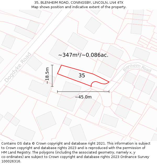 35, BLENHEIM ROAD, CONINGSBY, LINCOLN, LN4 4TX: Plot and title map