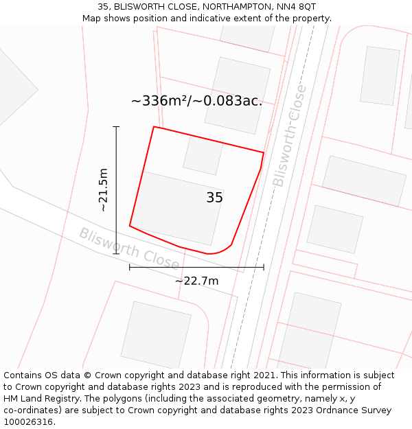 35, BLISWORTH CLOSE, NORTHAMPTON, NN4 8QT: Plot and title map