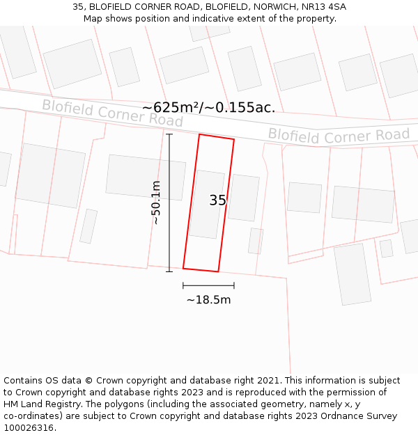 35, BLOFIELD CORNER ROAD, BLOFIELD, NORWICH, NR13 4SA: Plot and title map