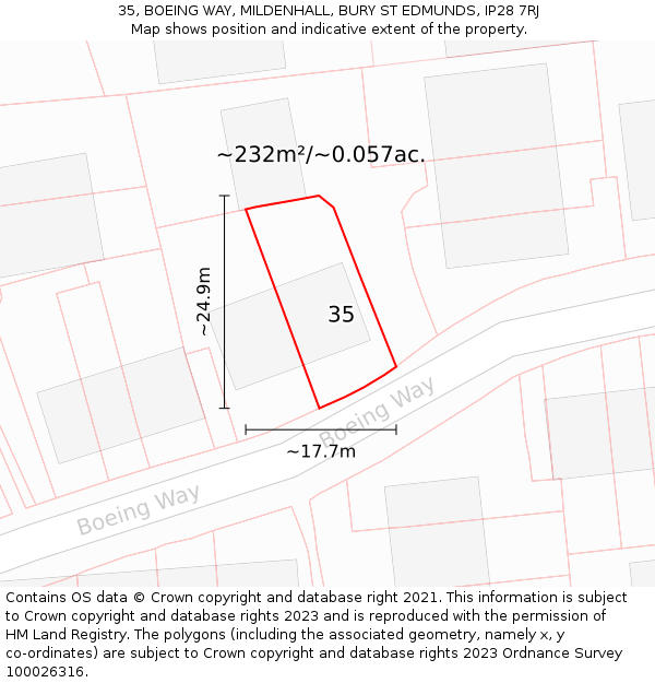 35, BOEING WAY, MILDENHALL, BURY ST EDMUNDS, IP28 7RJ: Plot and title map