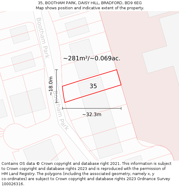 35, BOOTHAM PARK, DAISY HILL, BRADFORD, BD9 6EG: Plot and title map