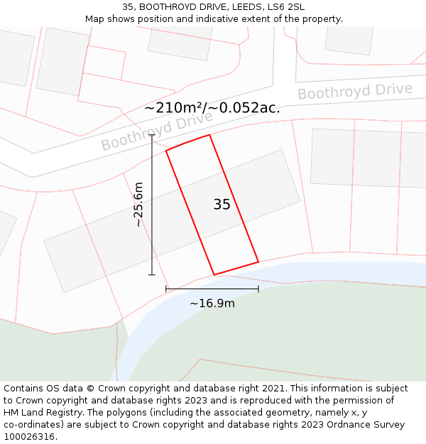 35, BOOTHROYD DRIVE, LEEDS, LS6 2SL: Plot and title map