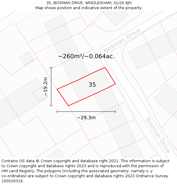 35, BOSMAN DRIVE, WINDLESHAM, GU20 6JN: Plot and title map
