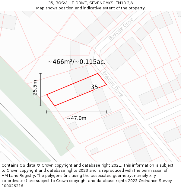 35, BOSVILLE DRIVE, SEVENOAKS, TN13 3JA: Plot and title map