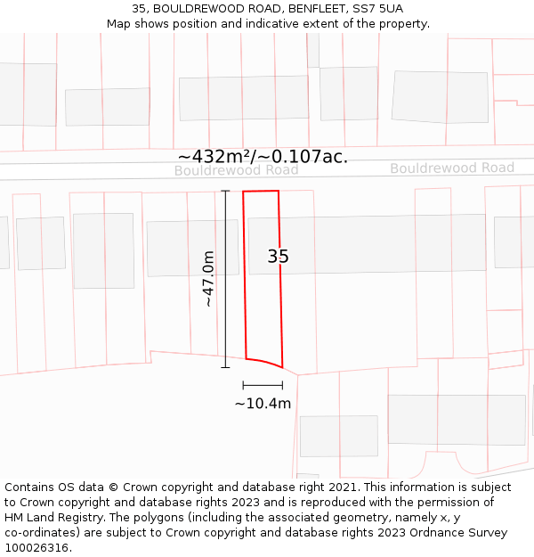 35, BOULDREWOOD ROAD, BENFLEET, SS7 5UA: Plot and title map