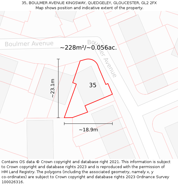35, BOULMER AVENUE KINGSWAY, QUEDGELEY, GLOUCESTER, GL2 2FX: Plot and title map