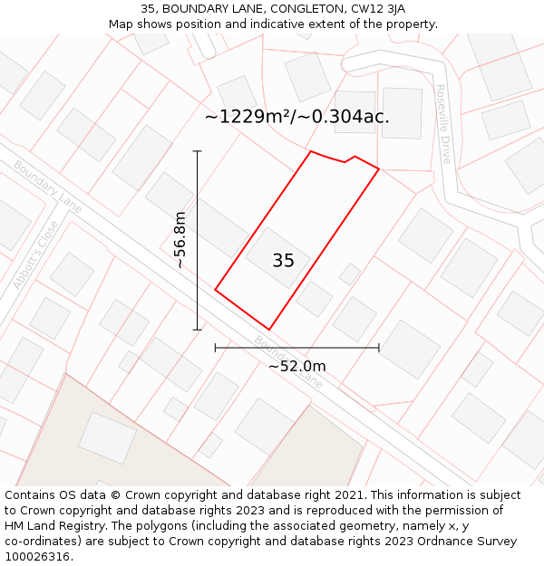 35, BOUNDARY LANE, CONGLETON, CW12 3JA: Plot and title map