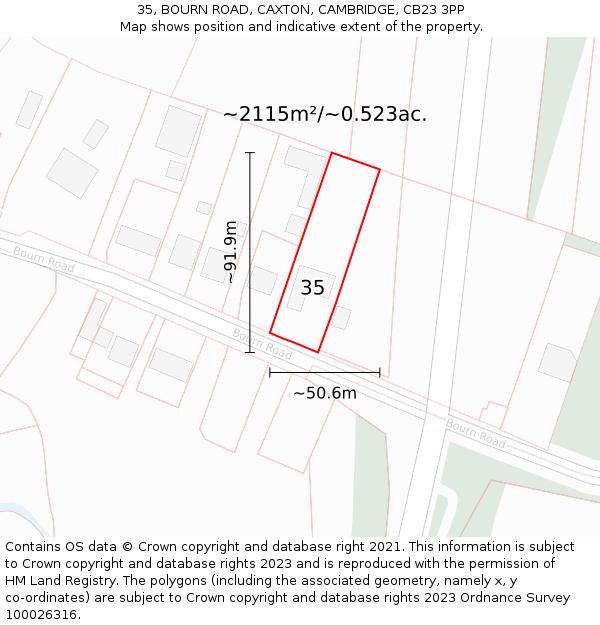 35, BOURN ROAD, CAXTON, CAMBRIDGE, CB23 3PP: Plot and title map