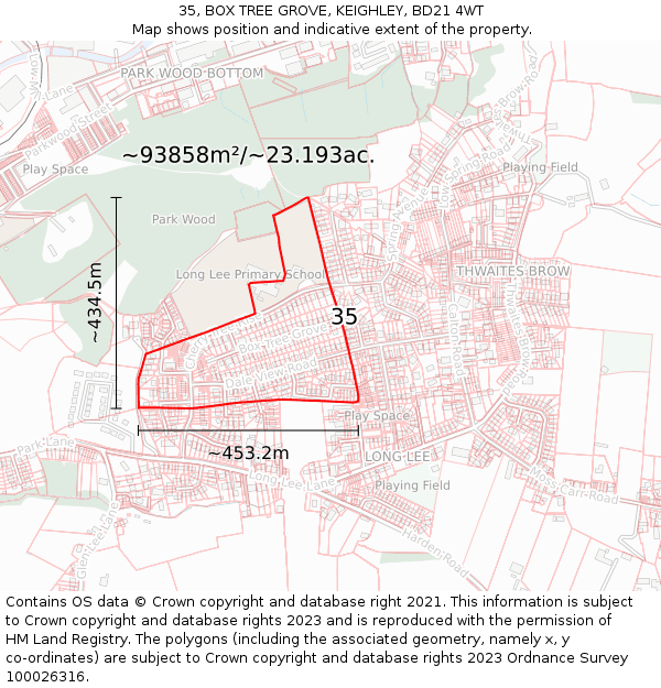 35, BOX TREE GROVE, KEIGHLEY, BD21 4WT: Plot and title map