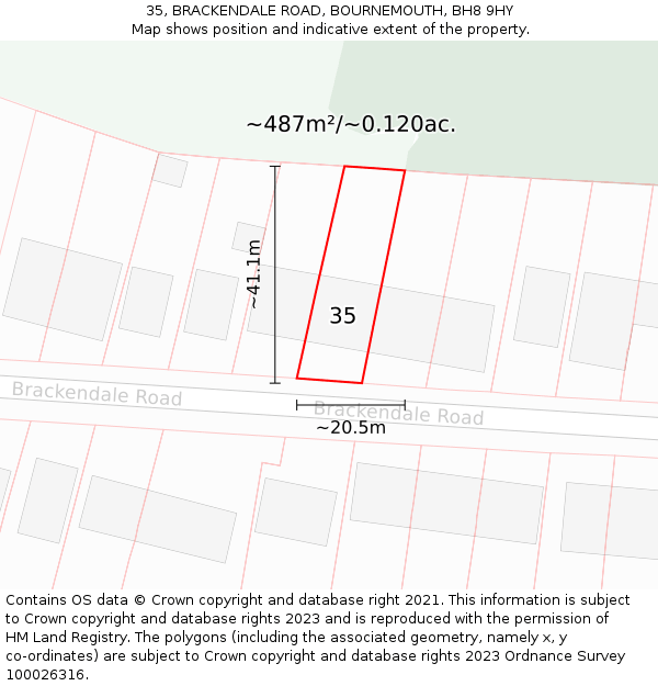 35, BRACKENDALE ROAD, BOURNEMOUTH, BH8 9HY: Plot and title map