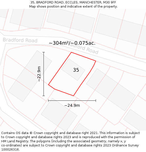 35, BRADFORD ROAD, ECCLES, MANCHESTER, M30 9FF: Plot and title map