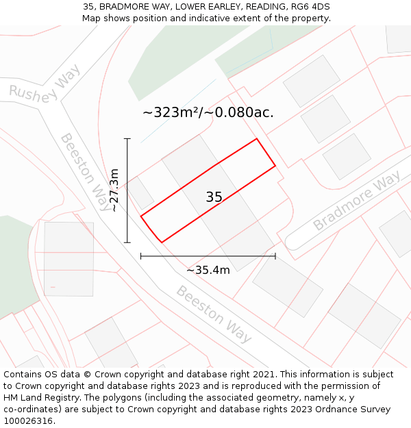 35, BRADMORE WAY, LOWER EARLEY, READING, RG6 4DS: Plot and title map
