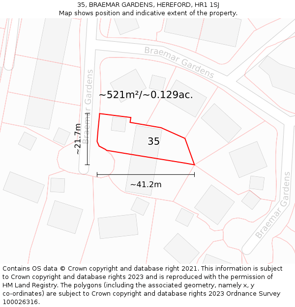 35, BRAEMAR GARDENS, HEREFORD, HR1 1SJ: Plot and title map