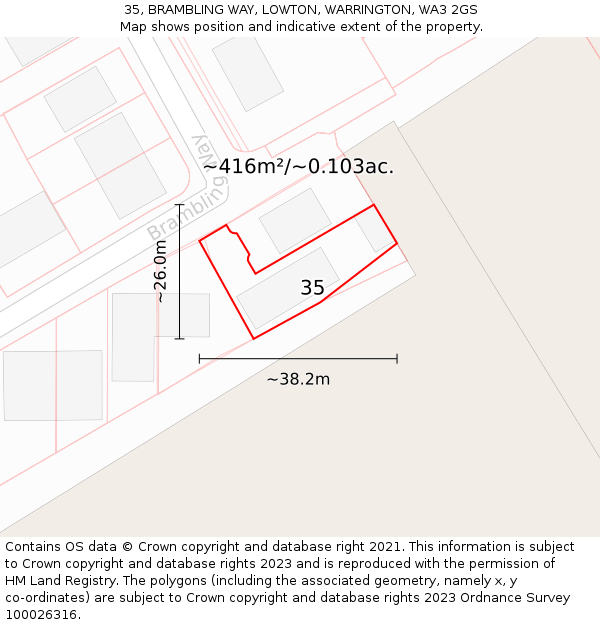 35, BRAMBLING WAY, LOWTON, WARRINGTON, WA3 2GS: Plot and title map