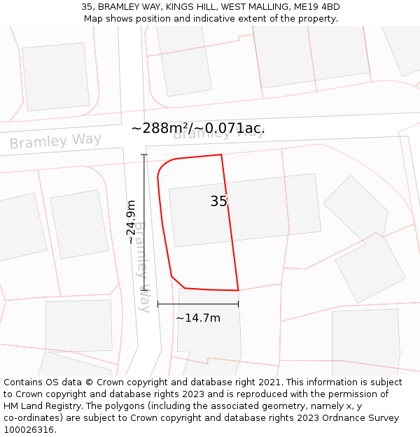 35, BRAMLEY WAY, KINGS HILL, WEST MALLING, ME19 4BD: Plot and title map
