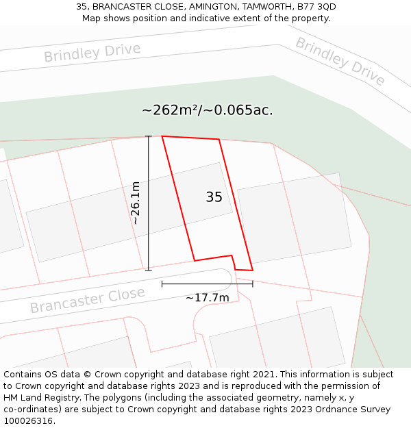 35, BRANCASTER CLOSE, AMINGTON, TAMWORTH, B77 3QD: Plot and title map