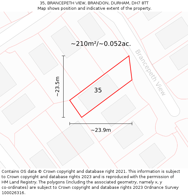 35, BRANCEPETH VIEW, BRANDON, DURHAM, DH7 8TT: Plot and title map