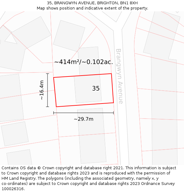 35, BRANGWYN AVENUE, BRIGHTON, BN1 8XH: Plot and title map