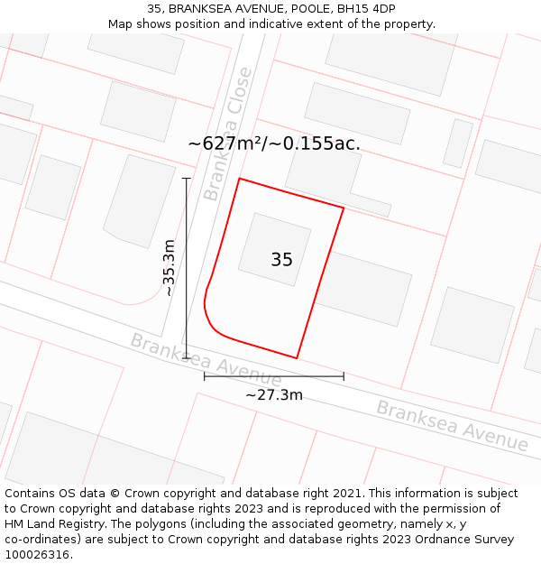 35, BRANKSEA AVENUE, POOLE, BH15 4DP: Plot and title map