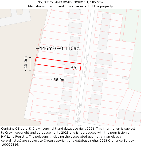 35, BRECKLAND ROAD, NORWICH, NR5 0RW: Plot and title map
