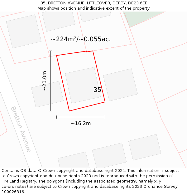 35, BRETTON AVENUE, LITTLEOVER, DERBY, DE23 6EE: Plot and title map
