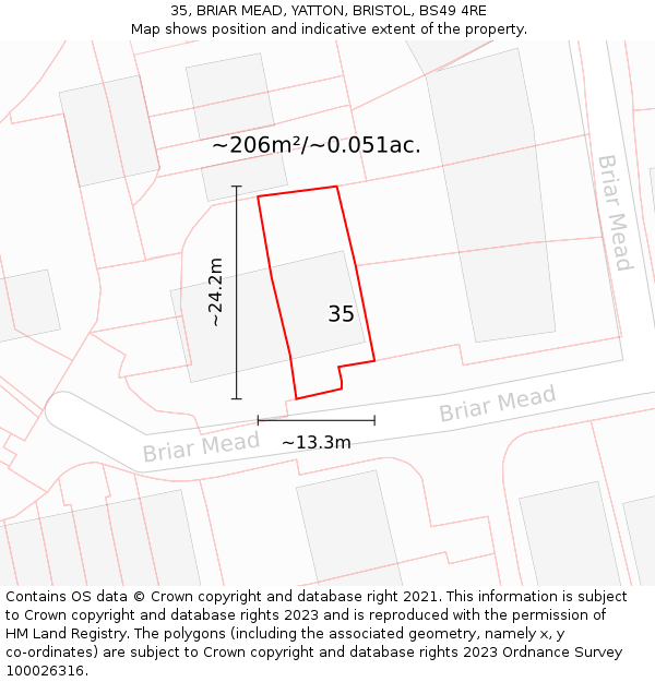 35, BRIAR MEAD, YATTON, BRISTOL, BS49 4RE: Plot and title map