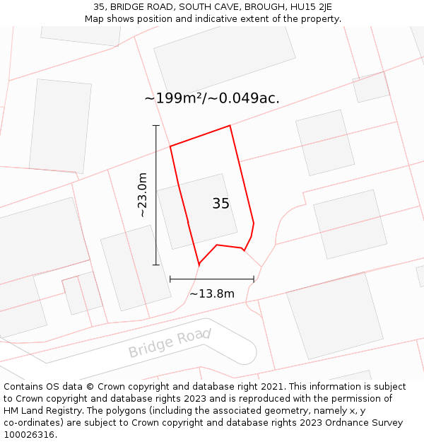 35, BRIDGE ROAD, SOUTH CAVE, BROUGH, HU15 2JE: Plot and title map