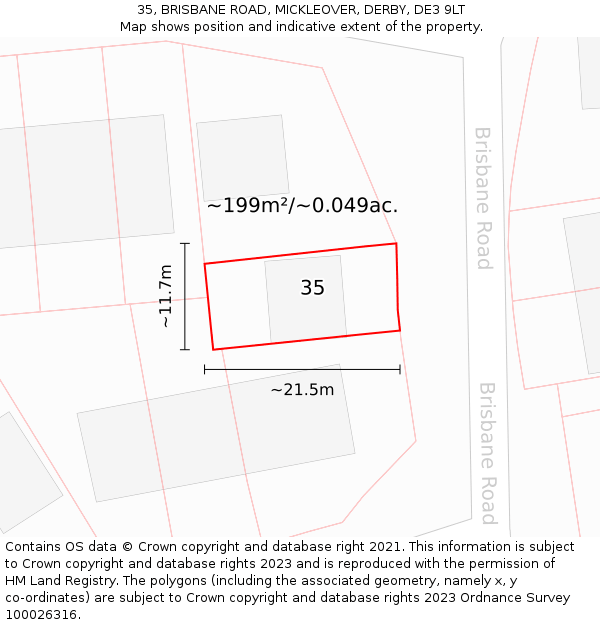 35, BRISBANE ROAD, MICKLEOVER, DERBY, DE3 9LT: Plot and title map