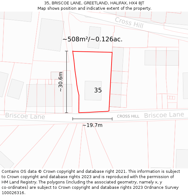 35, BRISCOE LANE, GREETLAND, HALIFAX, HX4 8JT: Plot and title map