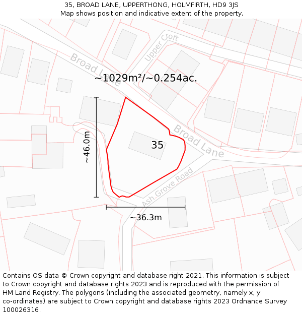 35, BROAD LANE, UPPERTHONG, HOLMFIRTH, HD9 3JS: Plot and title map