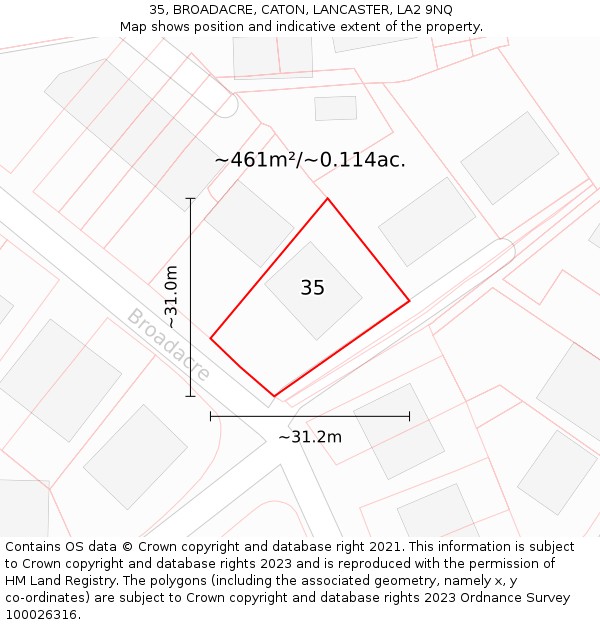 35, BROADACRE, CATON, LANCASTER, LA2 9NQ: Plot and title map