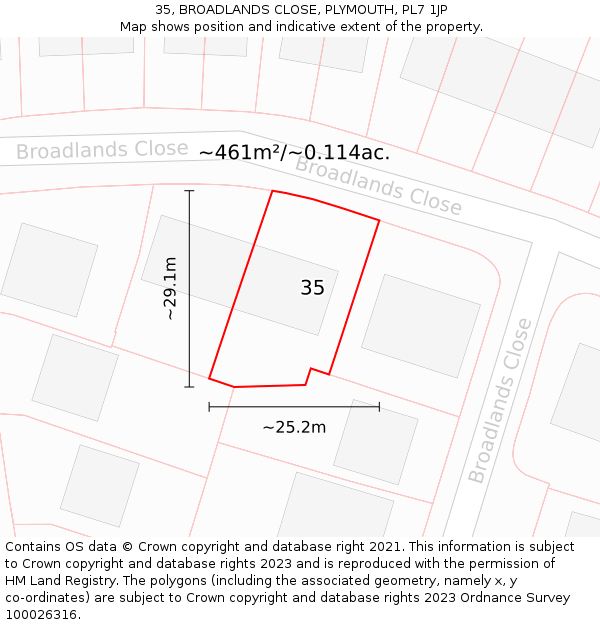 35, BROADLANDS CLOSE, PLYMOUTH, PL7 1JP: Plot and title map