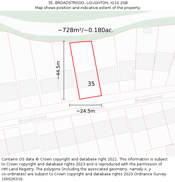 35, BROADSTROOD, LOUGHTON, IG10 2SB: Plot and title map