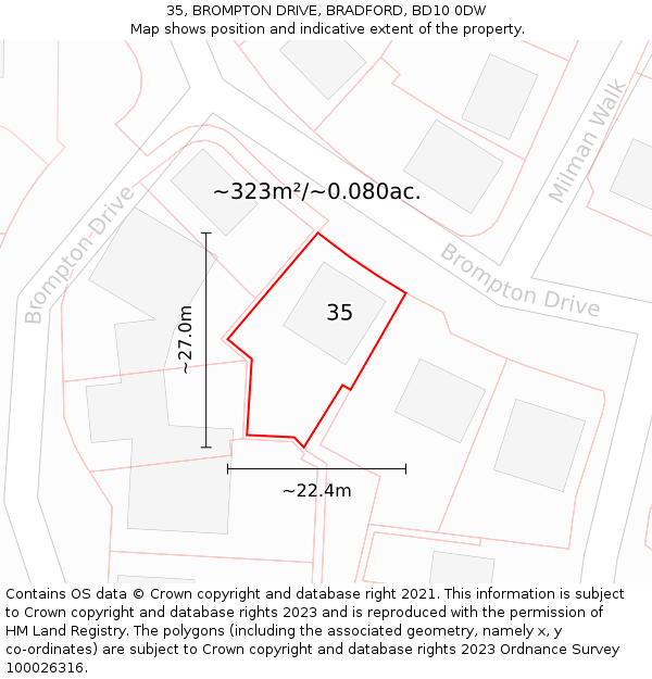 35, BROMPTON DRIVE, BRADFORD, BD10 0DW: Plot and title map