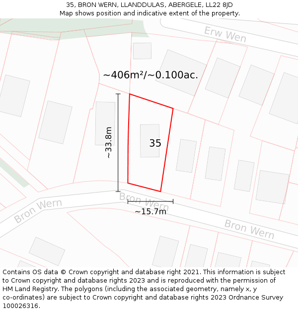 35, BRON WERN, LLANDDULAS, ABERGELE, LL22 8JD: Plot and title map