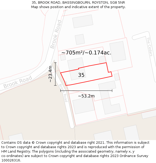 35, BROOK ROAD, BASSINGBOURN, ROYSTON, SG8 5NR: Plot and title map