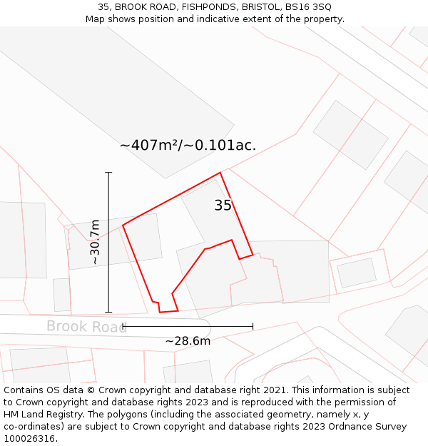 35, BROOK ROAD, FISHPONDS, BRISTOL, BS16 3SQ: Plot and title map