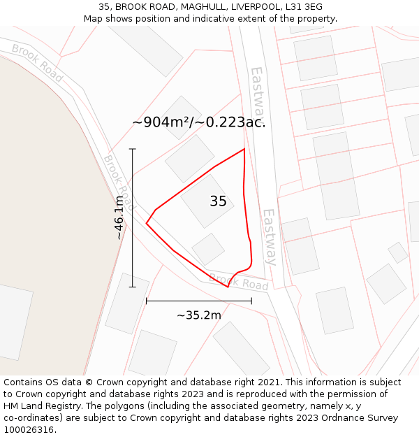 35, BROOK ROAD, MAGHULL, LIVERPOOL, L31 3EG: Plot and title map