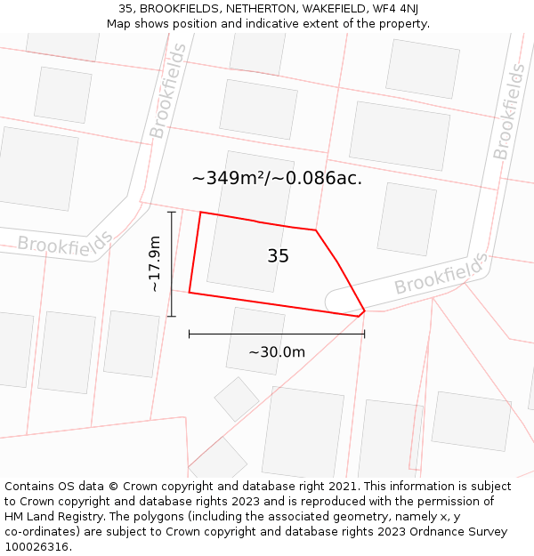 35, BROOKFIELDS, NETHERTON, WAKEFIELD, WF4 4NJ: Plot and title map