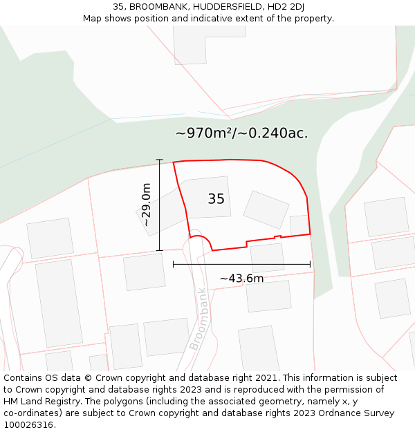 35, BROOMBANK, HUDDERSFIELD, HD2 2DJ: Plot and title map