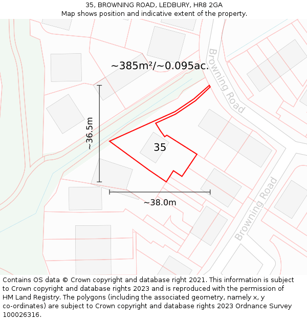 35, BROWNING ROAD, LEDBURY, HR8 2GA: Plot and title map