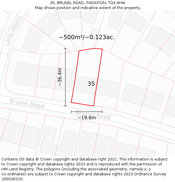 35, BRUNEL ROAD, PAIGNTON, TQ4 6HW: Plot and title map