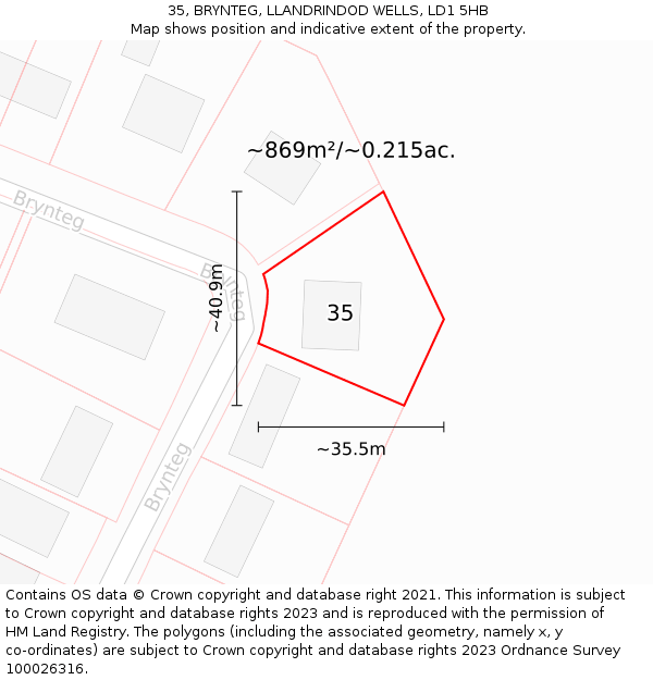 35, BRYNTEG, LLANDRINDOD WELLS, LD1 5HB: Plot and title map